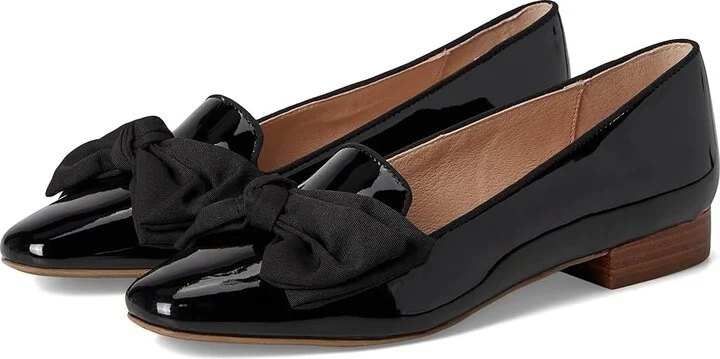 Jack Rogers Brookline Bow Loafers - Patent Women's Flat Shoes Black : 7 M, Leather