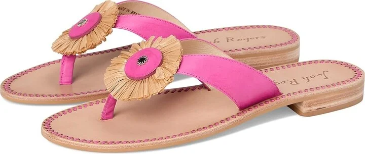 Jack Rogers Cay Thong Sandal Women's Sandals Fucshia Pink/Natural : 5 M, Leather