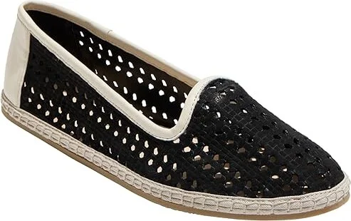 Jack Rogers Conwell Slip On - Nubuck Women's Flat Shoes Black/Ivory : 8.5 M