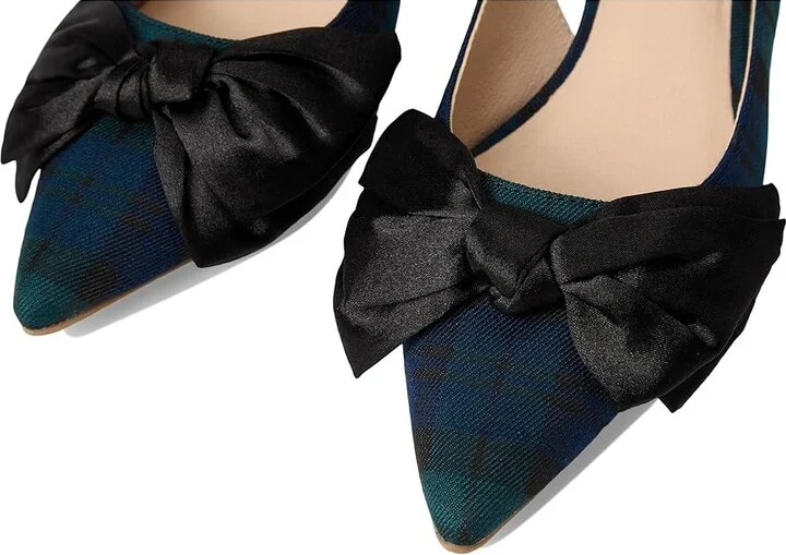 Jack Rogers Debra Slingback Kitten Heel - Plaid/Satin High Women's Heels Midnight Tartan/Black : 5 M, Textile - Image 7