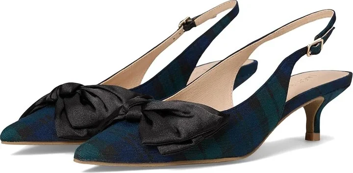Jack Rogers Debra Slingback Kitten Heel - Plaid/Satin High Women's Heels Midnight Tartan/Black : 5 M, Textile