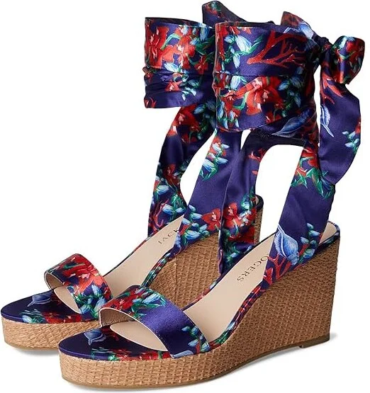 Jack Rogers Deirdre Scarf Wedge Women's Wedge Shoes Midnite : 9 M, Leather