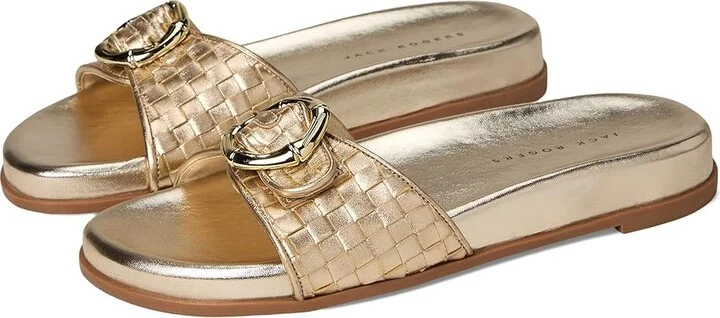 Jack Rogers Essex Slide - Embossed Metallic Leather Women's Sandals Jacks Platinum : 11 M