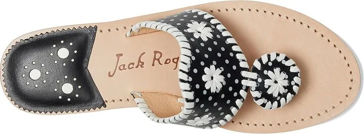 Jack Rogers Jacks Flat Sandal - Nappa/Patent Women's Wedge Shoes Black/ White Dot Pat : 5 M, Leather - Image 2