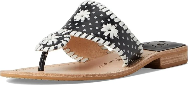 Jack Rogers Jacks Flat Sandal - Nappa/Patent Women's Wedge Shoes Black/ White Dot Pat : 5 M, Leather - Image 5