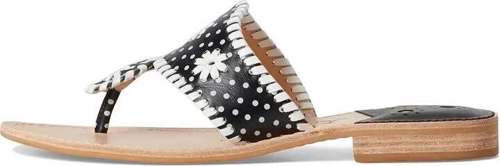 Jack Rogers Jacks Flat Sandal - Nappa/Patent Women's Wedge Shoes Black/ White Dot Pat : 5 M, Leather - Image 6