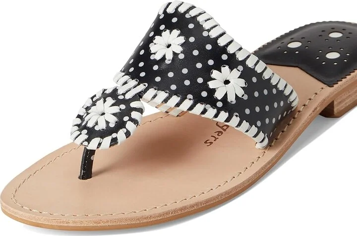 Jack Rogers Jacks Flat Sandal - Nappa/Patent Women's Wedge Shoes Black/ White Dot Pat : 5 M, Leather - Image 7