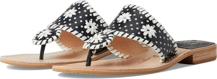 Jack Rogers Jacks Flat Sandal - Nappa/Patent Women's Wedge Shoes Black/ White Dot Pat : 5 M, Leather