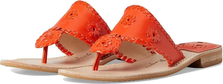 Jack Rogers Jacks Flat Sandal - Nappa/Patent Women's Wedge Shoes Flame/ Flame Pat : 6 M, Leather
