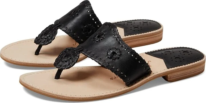 Jack Rogers Jacks Flat Sandal Wide Women's Shoes Black/Black : 9 M, Leather