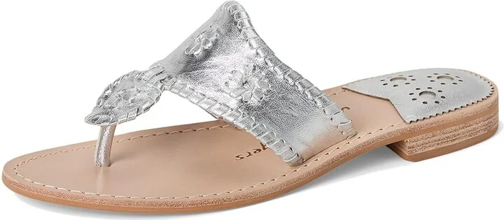 Jack Rogers Jacks Flat Sandal Women's Sandals Silver/Silver : 7 M, Leather - Image 5