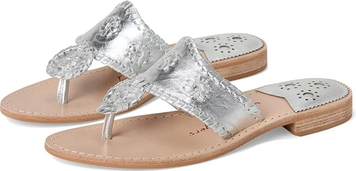 Jack Rogers Jacks Flat Sandal Women's Sandals Silver/Silver : 7 M, Leather