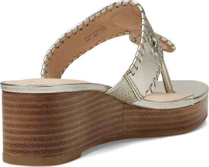 Jack Rogers Jacks Mid Wedge Stacked Women's Shoes Platinum/Platinum : 9 M, Leather - Image 4