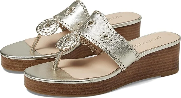 Jack Rogers Jacks Mid Wedge Stacked Women's Shoes Platinum/Platinum : 9 M, Leather