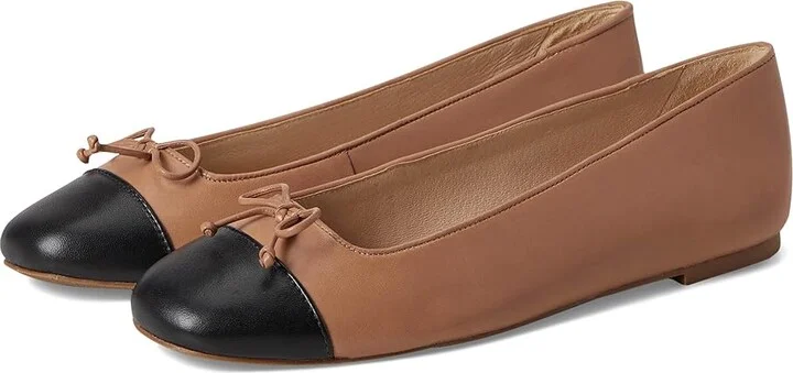 Jack Rogers Kenlyn Cap Toe Ballet - Leather Women's Flat Shoes Cafa Au Lait/Black : 9.5 M