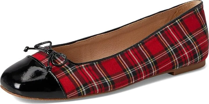 Jack Rogers Kenlyn Cap Toe Ballet - Plaid/Patent Women's Flat Shoes Red Plaid/Black : 8 M, Leather - Image 5