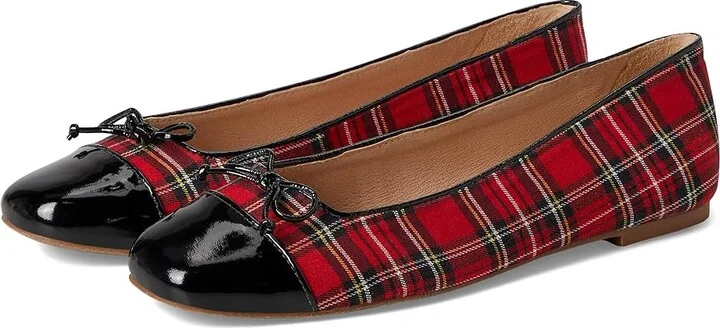 Jack Rogers Kenlyn Cap Toe Ballet - Plaid/Patent Women's Flat Shoes Red Plaid/Black : 8 M, Leather