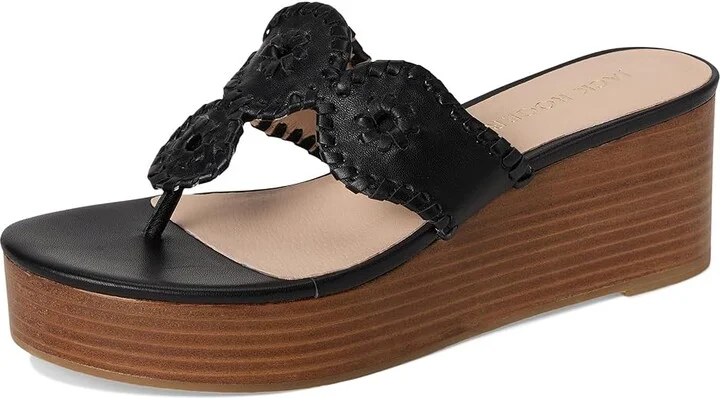 Jack Rogers Kimberly Mid Women's Wedge Shoes Black : 9.5 M, Leather - Image 5