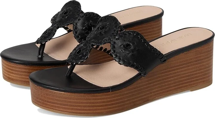 Jack Rogers Kimberly Mid Women's Wedge Shoes Black : 9.5 M, Leather