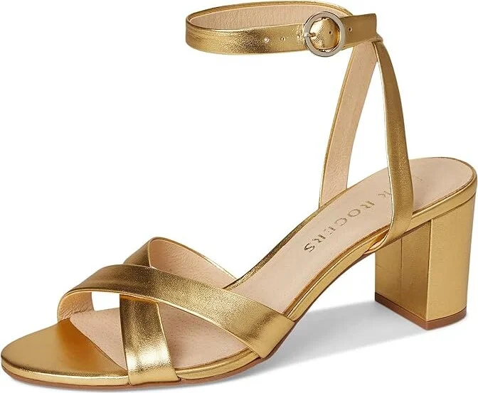 Jack Rogers Peri Mid Heel - Metallic Nappa Women's Wedge Shoes Gold : 6 M, Leather - Image 5