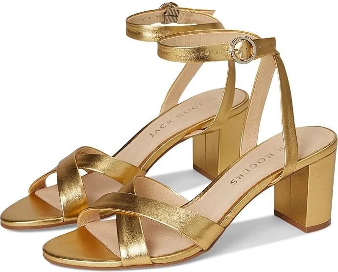 Jack Rogers Peri Mid Heel - Metallic Nappa Women's Wedge Shoes Gold : 6 M, Leather