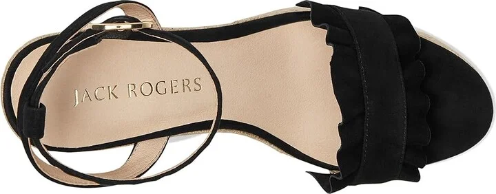 Jack Rogers Rozette Ruffle Wedge - Suede Women's Wedge Shoes Black : 9 M, Leather - Image 2