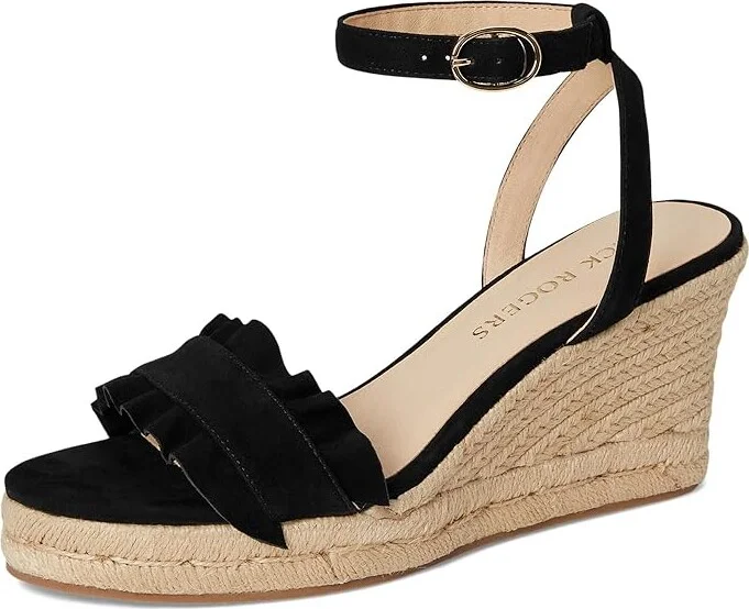 Jack Rogers Rozette Ruffle Wedge - Suede Women's Wedge Shoes Black : 9 M, Leather - Image 5