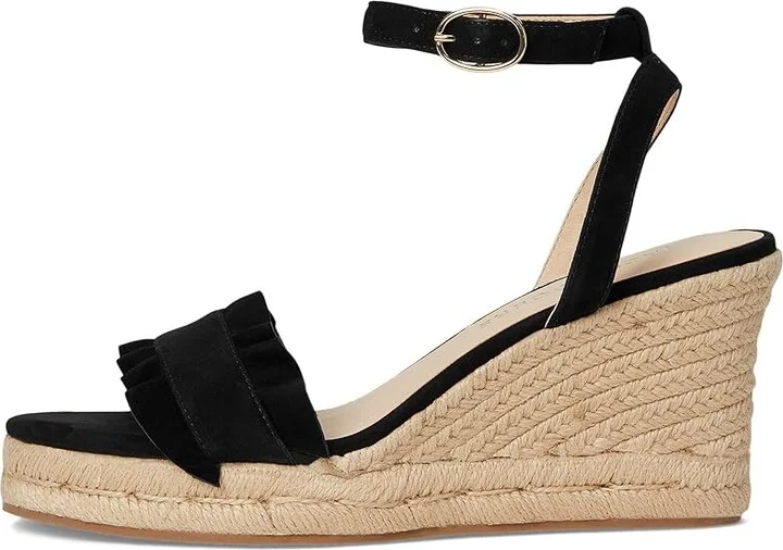 Jack Rogers Rozette Ruffle Wedge - Suede Women's Wedge Shoes Black : 9 M, Leather - Image 6