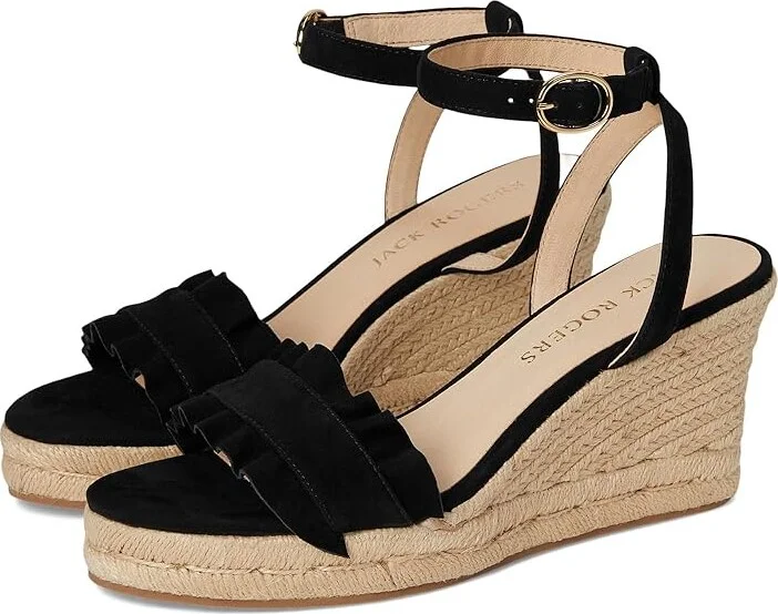 Jack Rogers Rozette Ruffle Wedge - Suede Women's Wedge Shoes Black : 9 M, Leather