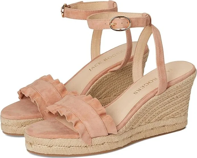 Jack Rogers Rozette Ruffle Wedge - Suede Women's Wedge Shoes Toast : 11 M, Leather