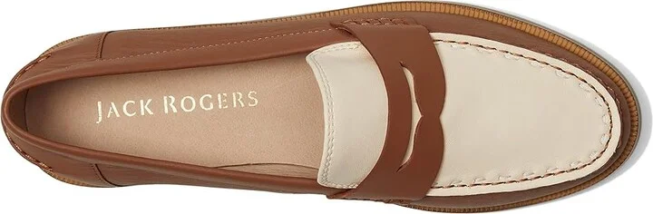 Jack Rogers Tipson Penny Loafers - Leather Women's Flat Shoes Luggage/Ivory : 7 M, Leather/Rubber - Image 2