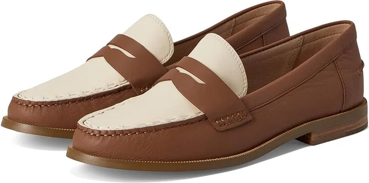 Jack Rogers Tipson Penny Loafers - Leather Women's Flat Shoes Luggage/Ivory : 7 M, Leather/Rubber