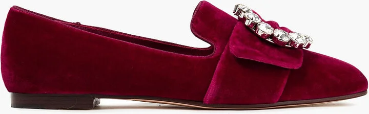 Jackie crystal-embellished velvet loafers