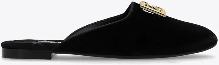 Jackie DG Logo Velvet Flat Mules