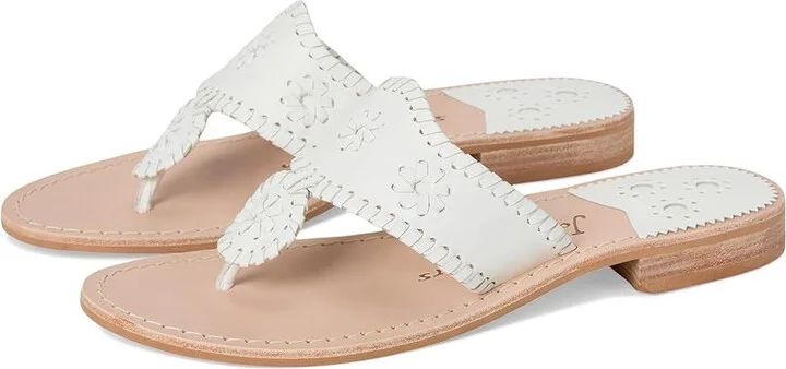 Jacks Sandals Womens 6 White Leather Slip On Round Toe Thong ZOGG207