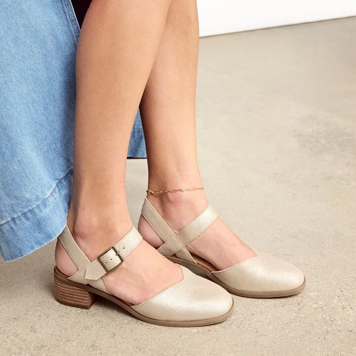 Jaclyn Champagne Metallic Suede Heel
