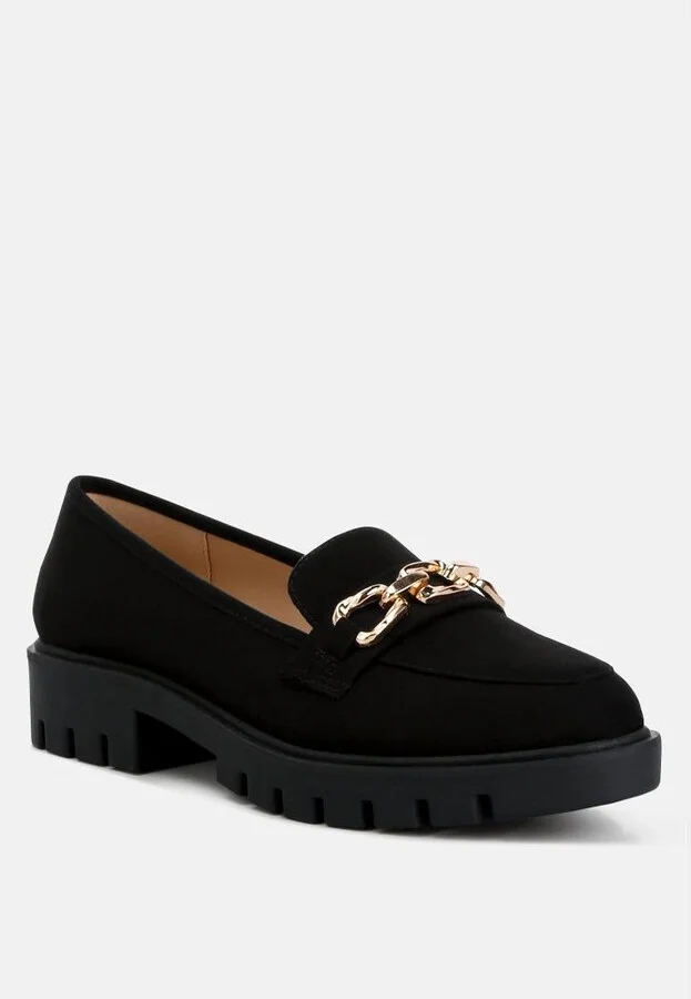 Jacop Micro Suede Metal Chain Link Loafers - Image 2