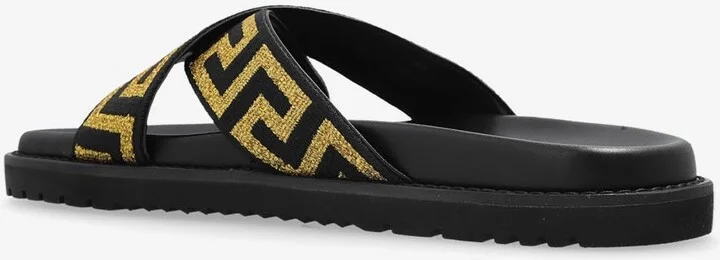 Jacquard Greca Motif Leather Slides - Image 2