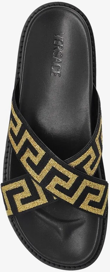 Jacquard Greca Motif Leather Slides - Image 3