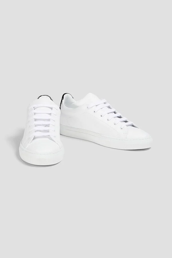 Jacquard knit-trimmed leather sneakers - Image 2