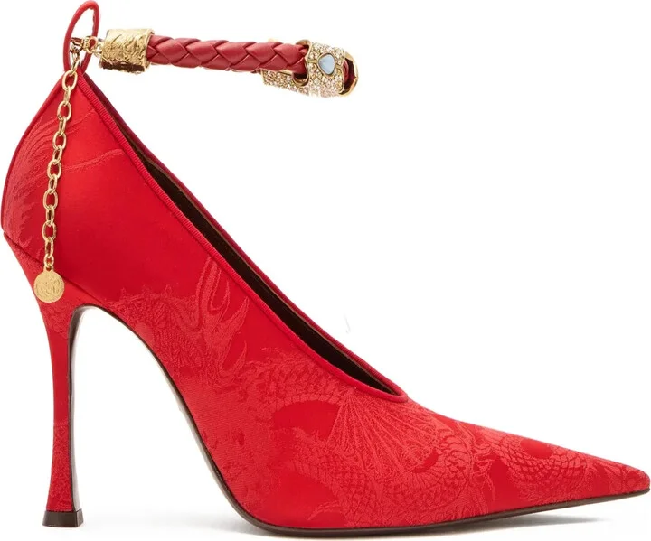Jacquard-Motif Jewel-Strap Pumps
