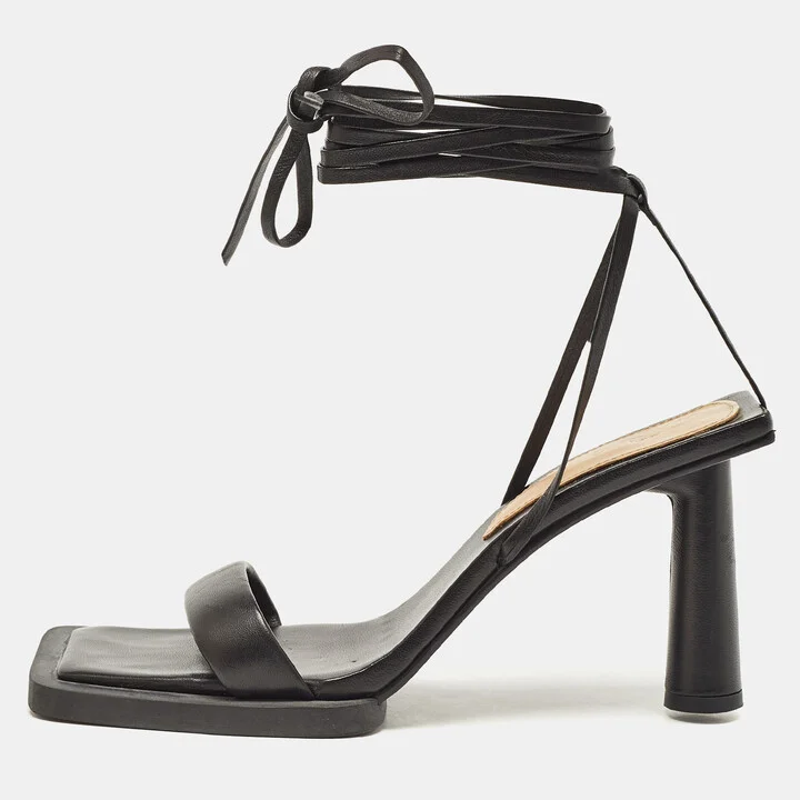 Jacquemus Black Leather Les Carrés Ronds Ankle Wrap Sandals Size 37