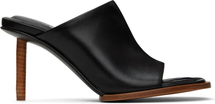 JACQUEMUS Black 'Les mules rond carré' Heeled Sandals