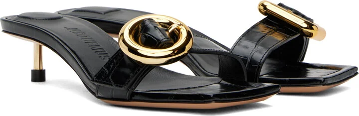 JACQUEMUS Black 'Les sandales Regalo basses' Heeled Sandals - Image 4