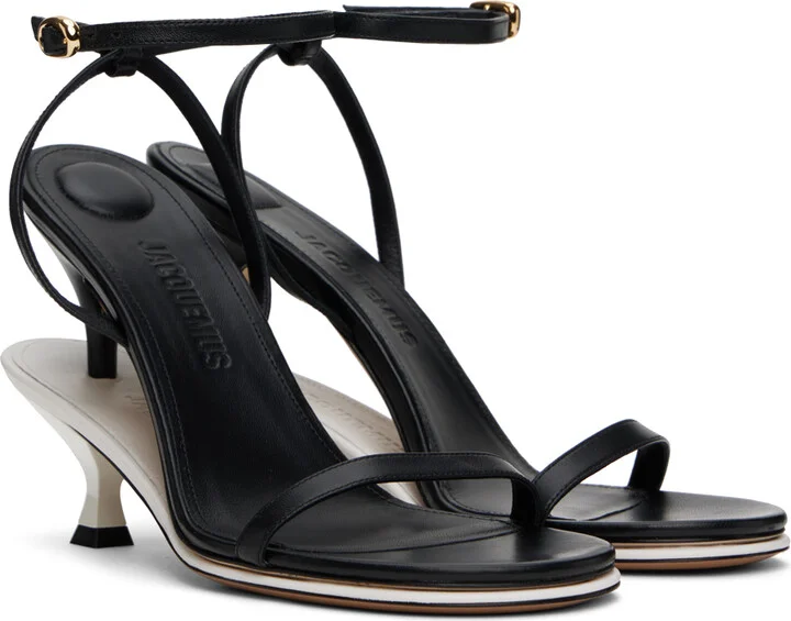 JACQUEMUS Black & White Les Sculptures 'Les doubles sandales' Heeled Sandals - Image 4