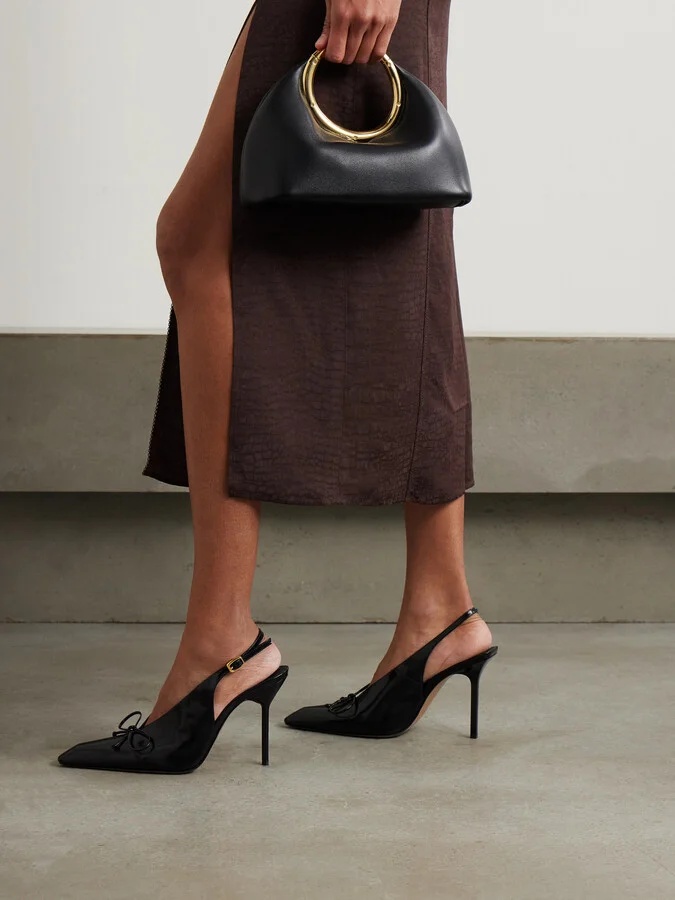 Jacquemus - Cubisto Bow-detailed Leather Slingback Pumps - Black - Image 2