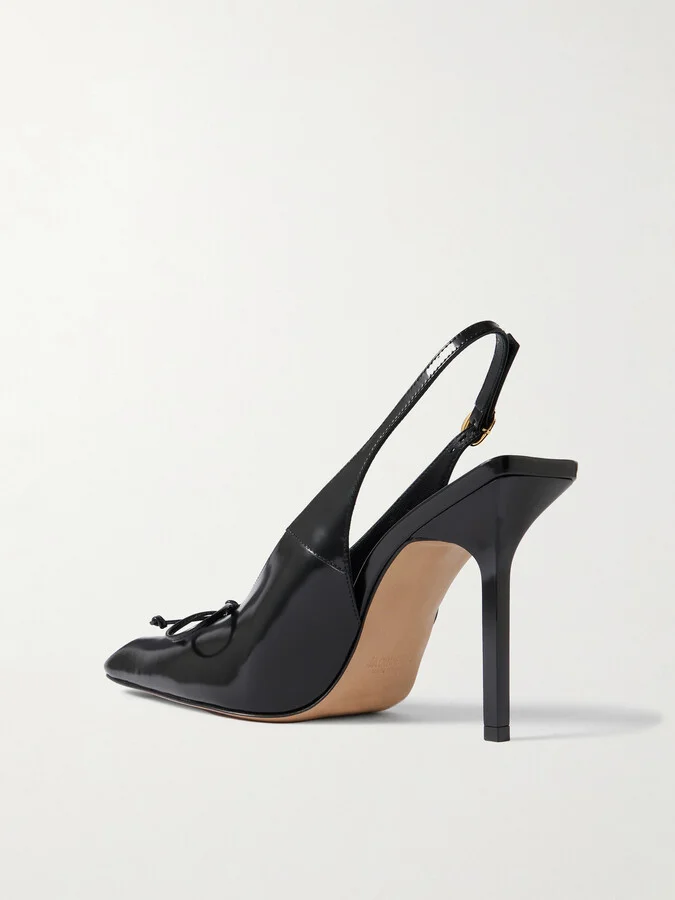 Jacquemus - Cubisto Bow-detailed Leather Slingback Pumps - Black - Image 3
