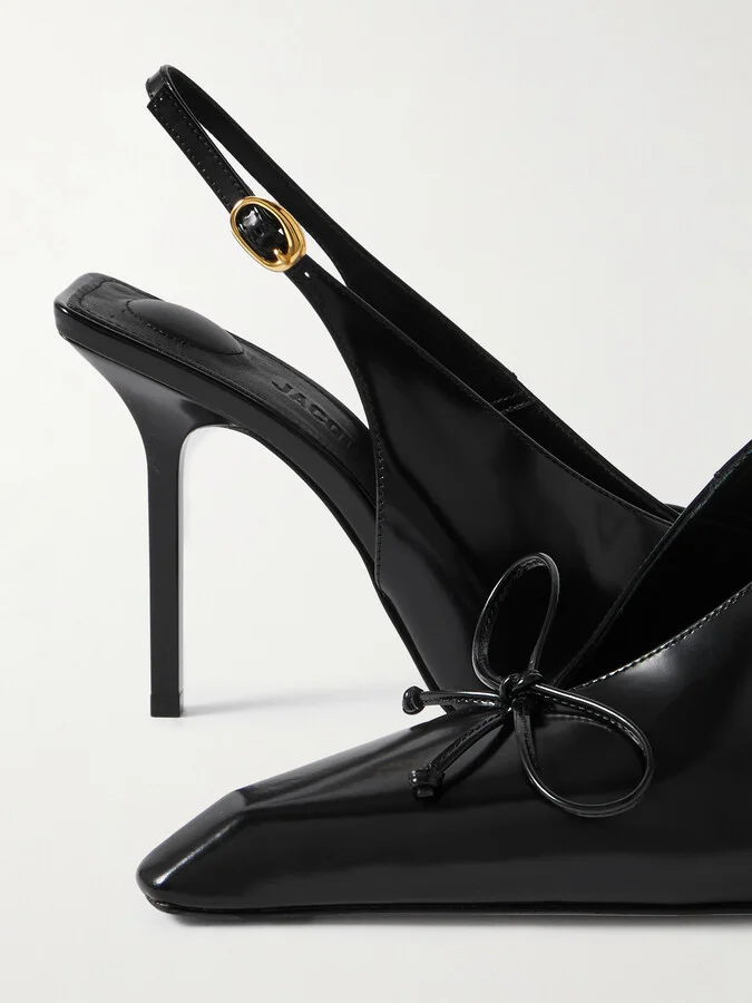 Jacquemus - Cubisto Bow-detailed Leather Slingback Pumps - Black - Image 4