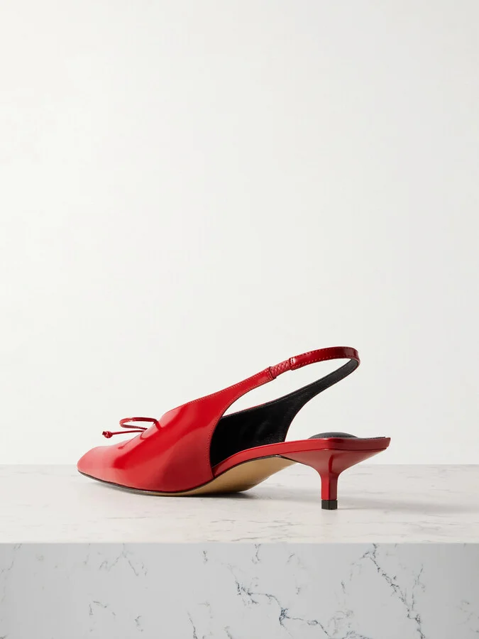 Jacquemus - Cubisto Bow-embellished Leather Slingback Pumps - Red - Image 3
