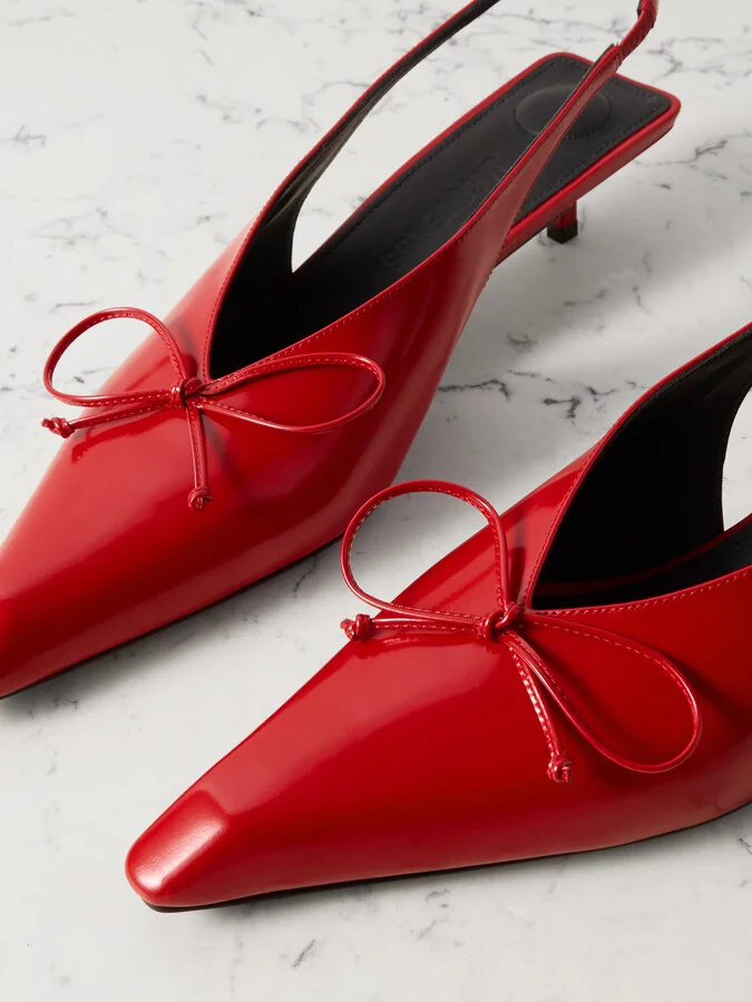 Jacquemus - Cubisto Bow-embellished Leather Slingback Pumps - Red - Image 4